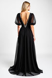 Black Long Chiffon Beaded A Line Mother of the Bride Dress