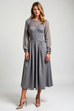 Grey Chiffon Embroideried A Line Mother of the Bride Dress