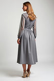 Grey Chiffon Embroideried A Line Mother of the Bride Dress