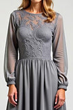 Grey Chiffon Embroideried A Line Mother of the Bride Dress