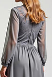 Grey Chiffon Embroideried A Line Mother of the Bride Dress