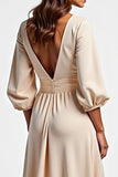 Champagne V-Neck Ruched A Line Long Mother of the Bride Dress