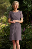 Dusk Pleated Knee Length Chiffon Mother of the Bride Dress