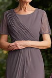 Dusk Pleated Knee Length Chiffon Mother of the Bride Dress