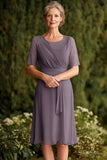 Dusk Knee Length Chiffon Short Sleeves Mother of the Bride Dress