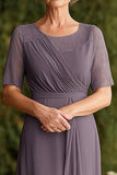Dusk Knee Length Chiffon Short Sleeves Mother of the Bride Dress