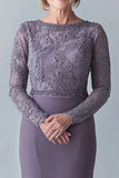 Steel Grey Applique Scoop Neck Sheath Mother of the Bride Dress