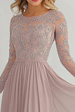 Dusty Rose Long Sleeves Chiffon Applique Mother of the Bride Dress