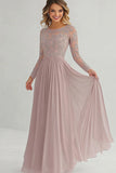 Dusty Rose Long Sleeves Chiffon Applique Mother of the Bride Dress