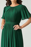 Dark Green Chiffon Ruffle Sleeves Mother of the Bride Dress