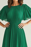 Dark Green Chiffon Pleated Ruffle Sleeves A-Line Mother of the Bride Dress