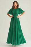 Dark Green Chiffon Pleated Ruffle Sleeves A-Line Mother of the Bride Dress