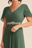 Eucalyptus Chiffon V-Neck Cap Sleeves Mother of the Bride Dress