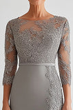 Silver Sheath Applique Floor Length Mother of the Bride Dress with Slit
