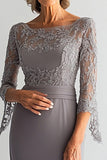 Silver Sheath Applique Scoop Neck Chiffon Mother of the Bride Dress