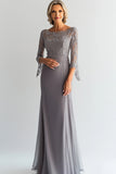 Silver Sheath Applique Scoop Neck Chiffon Mother of the Bride Dress