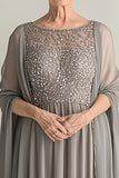 Silver Chiffon Pleated Mother of the Bride Dress with Long Jacket
