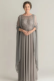 Silver Chiffon Pleated Mother of the Bride Dress with Long Jacket