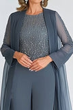 2 Piece Twilight Chiffon Mother of the Bride Jumpsuit with Long Jacket