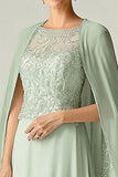 Mint A-Line Chiffon Mother of the Bride Dress with Cape