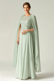 Leely Women Mint A-Line Chiffon Mother of the Bride Dress with Cape Maxi Wedding Guest Dress