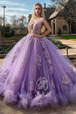 Plum Sweetheart Maxi Ball Goown Tulle Quinceañera Dress with Appliques