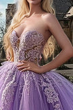 Plum Sweetheart Maxi Ball Goown Tulle Quinceañera Dress with Appliques
