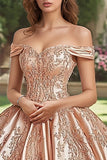 Blush Ball Gown Off the Shoulder Satin Princess Quinceañera Dress with Appliques