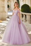 Light Purple Tulle Princess Maxi Quinceañera Dress with Appliques