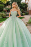 Mint Ball Gown Tulle Sweetheart Appliqued Maxi Quinceañera Dress