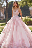 Princess Blush Ball Gown Strapless Appliqued Tulle Quinceañera Dress