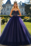 Navy Sweetheart Strapless Ball Gown Maxi Tulle Quinceañera Dress