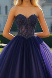 Navy Sweetheart Strapless Ball Gown Maxi Tulle Quinceañera Dress