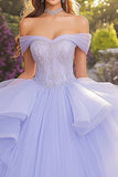 Lavender Ball Gown Off The Shoulder Strapless Quinceañera Dress with Ruffles