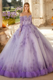 Lilac 3D Flower Long Sleeves Off The Shoulder Ball Gown Maxi Quinceañera Dress