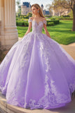Princess Lilac Ball Gown Off the Shoulder Maxi Tulle Quinceañera Dress with Appliques