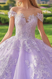 Princess Lilac Ball Gown Off the Shoulder Maxi Tulle Quinceañera Dress with Appliques