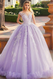 Princess Lilac Ball Gown Ruffled Tulle Quinceañera Dress with Appliques