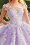 Princess Lilac Ball Gown Ruffled Tulle Quinceañera Dress with Appliques