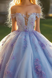 Princess Lavender Ball Gown Tulle Quinceañera Dress with 3D Flowers