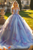 Princess Lavender Ball Gown Tulle Quinceañera Dress with 3D Flowers