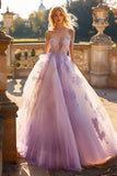 Lilac Ball Gown Off the Shoulder Tulle Quinceañera Dress with Lace Appliques