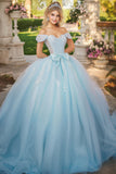 Elegant Sky Blue Ball Gown Maxi Tulle Quinceañera Dress with Bow