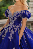 Princess Royal Blue Ball Gown Off the Shoulder Tulle Quinceañera Dress