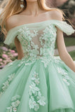 Mint Ball Gown Maxi Ruffles Tulle Quinceañera Dress with Appliques