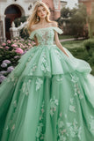 Mint Ball Gown Maxi Ruffles Tulle Quinceañera Dress with Appliques
