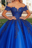 Royal Blue Ball Gown Maxi Off the Shoulder Quinceanera Dress with Appliques