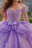 Lilac Ball Gown Off The Shoulder Maxi Appliqued Quinceañera Dress