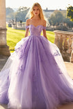 Lilac Off The Shoulder Maxi Tulle Appliqued Quinceañera Dress