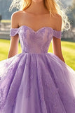 Lilac Off The Shoulder Maxi Tulle Appliqued Quinceañera Dress